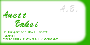 anett baksi business card